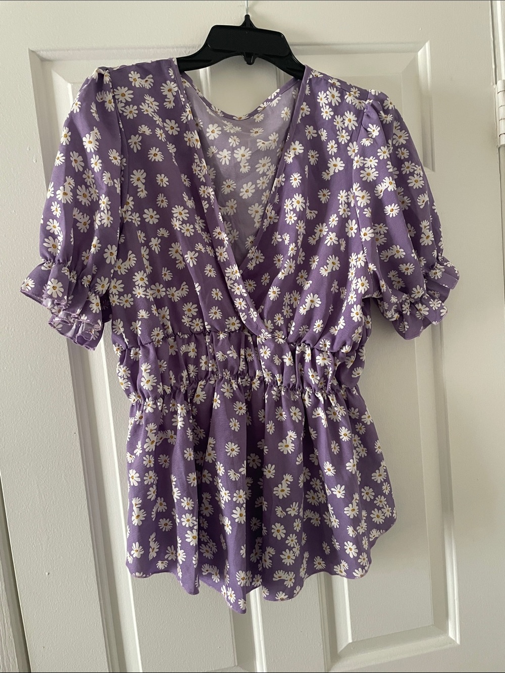 SHEIN Lavender Daisy Print Wrap-Style Peplum Blouse